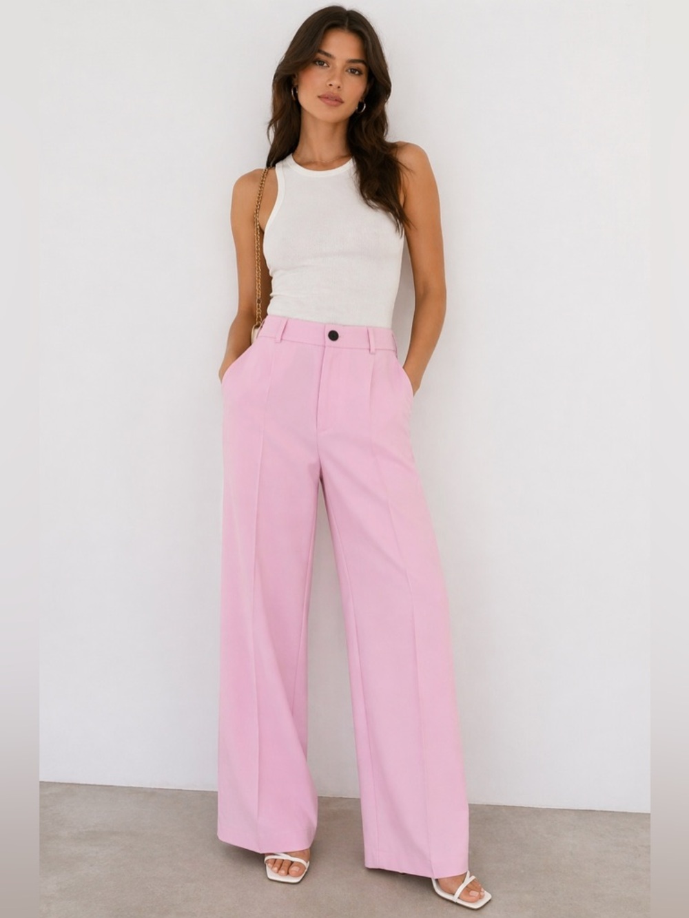 Zara Pink High Rise Wide Leg Trousers S NWT Tailored Pants
